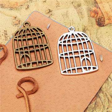 Vintage Large Open Birdcage Charm Metal Jewelry Component, 3 Finish Options
