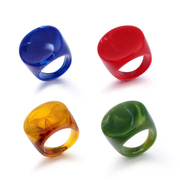 Chunky Oval Resin Signet Rings in Four Solid and Tortoiseshell Colors