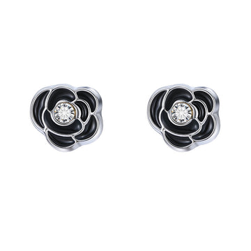 Silver Tone Magnetic Stud Earrings in Three Black Enamel Designs