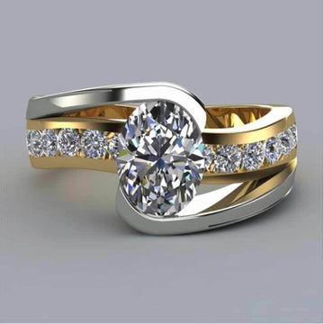 Two-Tone Oval Solitaire Ring With Clear Crystal Split Band