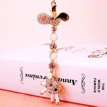 Gold-Tone Rhinestone Giraffe Metal Keychain With Lobster Clasp And Split Ring
