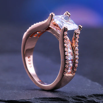 Rose-Gold-Tone Square Crystal Three-Band Ring Set Jewelry
