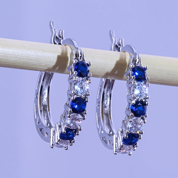 Round Stone Half-Hoop Earrings In Seven Bright Colors