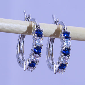 Round Stone Half-Hoop Earrings In Seven Bright Colors