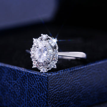 Silver Tone Round Cluster Ring With Split Shank Statement Jewelry