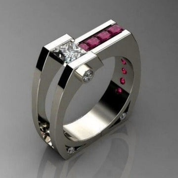 Silver Tone Magenta Channel Ring With Black Accents