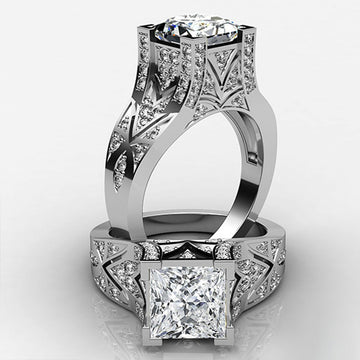 Silver Tone Square Stone Wide Engraved Ring Jewelry