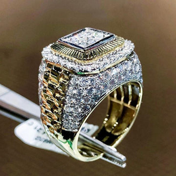 Oversized Square Cluster Signet Ring In Gold And Silver Tones