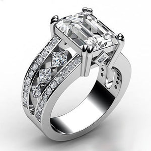 Emerald Cut Center Stone Split Band Ring In Silver Tone