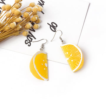 Bright Orange Slice Novelty Silver Hook Drop Earrings