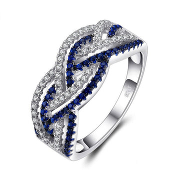 Blue and Clear Pavé Stone Interwoven Wide Band Ring