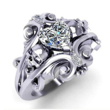 Antique Silver Tone Scrollwork Ring With Clear Cluster