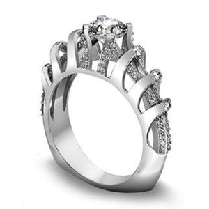 Sculptural Open Frame Ring With Round Clear Center Stone