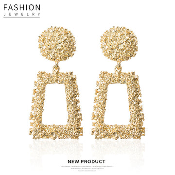 Gold and Silver Textured Round Trapezoid Dangle Earrings