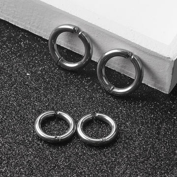 Three Silver No Piercing Minimal Hoop Clip Earrings