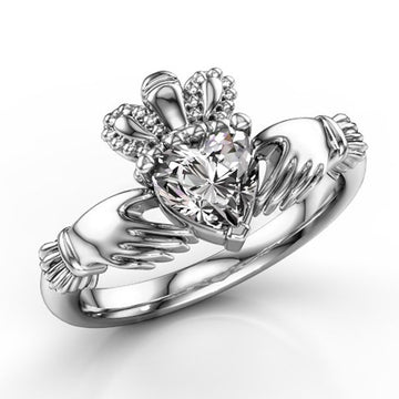 Silver Tone Crown and Heart Openwork Ring Polished Metal Jewelry