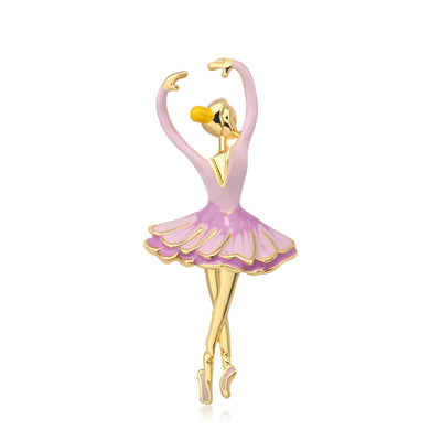 Front product view of the ballet dancer brooch pin in gold and pink