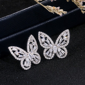 Openwork Butterfly Crystal Stud Earrings With Clear Stone Accents