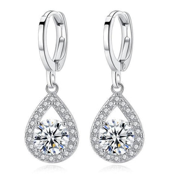 Silver Tone Teardrop Halo Leverback Drop Earrings Four Colors
