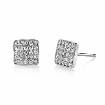 Square Pavé Stud Earrings in Three Metal Tones Design