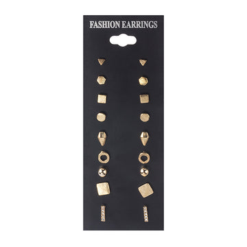 Gold Nine-Pair Mixed Geometric Stud Earring Card Set