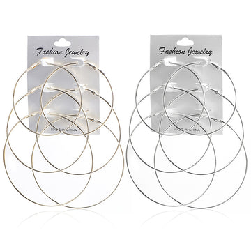 Silver Tone Three Pair Thin Oversized Hoop Earring Set