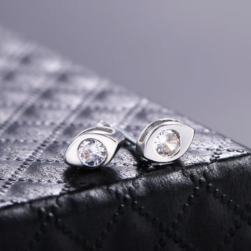 Silver Tone Marquise Clear Stone Stud Earrings Polished Metal Jewelry