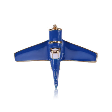 Blue Enamel Airplane Brooch With Gold Tone Edges and White Cockpit