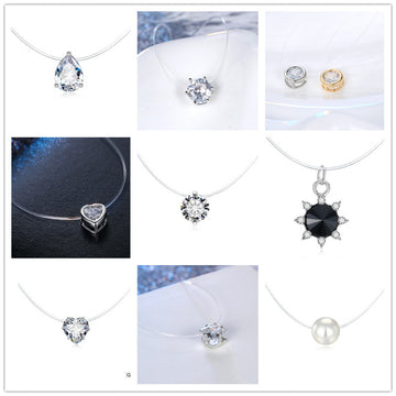 Invisible Cord Pendant Necklaces in Twelve Crystal and Bead Designs