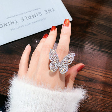 Butterfly Statement Ring With Clear Or Pink Faceted Stones