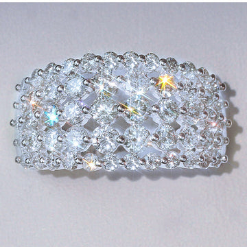 Silver Tone Wide Lattice Ring with Clear Stones Design