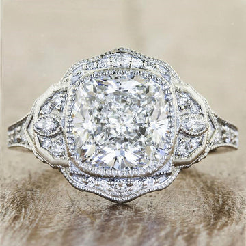 Silver Tone Ornate Halo Ring with Large Round Clear Stone