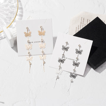 Butterfly Crystal Look Extra Long Threader Earrings in Two Colors