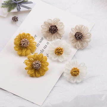 White Crocheted Daisy Flower Petite Small Stud Earrings