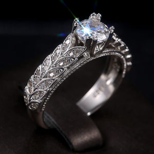 Leaf Engraved Square Center Ring In Silver Tone Jewelry