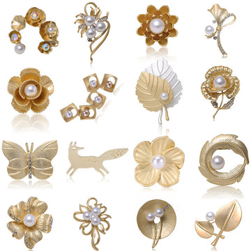 Matte Gold and Silver Tone Brooch Collection with 34 Designs
