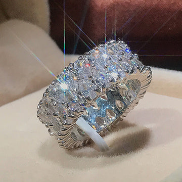 Triple-Row Marquise Clear Stone Eternity Ring In Silver Tone