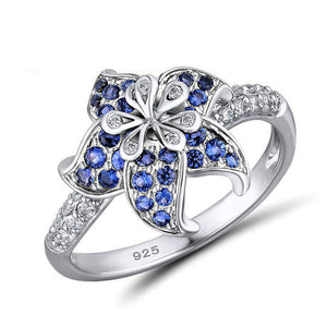 Blue And White Flower Ring With Open Petal Design Jewelry