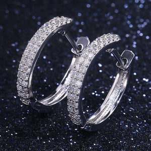 Double Row Pavé Crystal Huggie Hoop Earrings in Silver Tone
