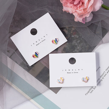 Colorful Rainbow Bar Cluster Curved Small Stud Earrings