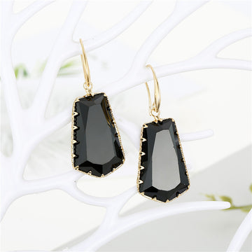 Gold Tone Irregular Polygon Faceted Glass Drop Earrings in Three Colors