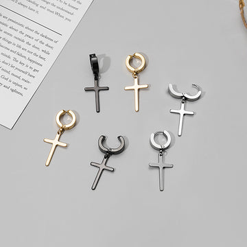Silver Gold and Black Cross Clip and Huggie Earrings