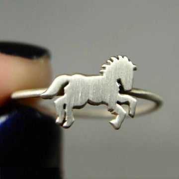 Silver Tone Running Horse Silhouette Open Ring Polished Metal Jewelry