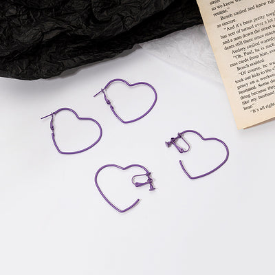 Primary supplied view of purple heart-outline clip and pierced hoops
