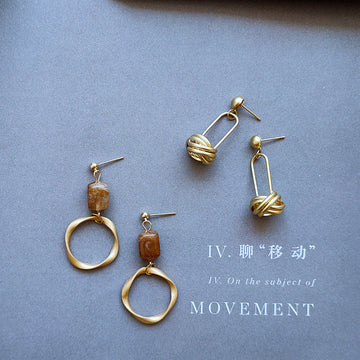 Gold Geometric Dangle Earrings Amber Stone Knot Variants