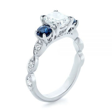 Clear Square Stone Dark Blue Side Stone Ring Jewelry Accessory
