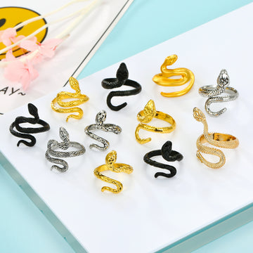 Sculpted Coiled Snake Rings in Eight Metallic Designs