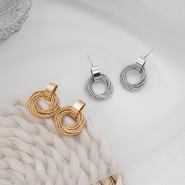 Rectangle Top Layered Textured Circle Stud Earrings
