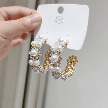 Pearl Crystal Hoop Earrings with Lustrous Bead Details