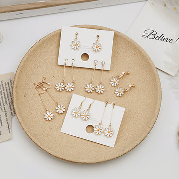 Ten White Daisy Stud Hook and Clip Earring Options
